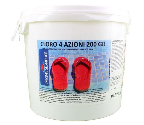 Cloro 4 azioni per piscina in pastiglie da 200gr secchiello 5 kg Lapi Chimici