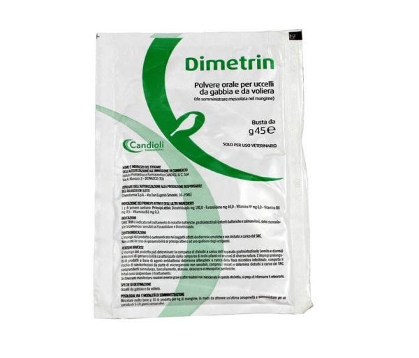 Medicinale Antibiotico per Uccelli Dimetrin 45 g