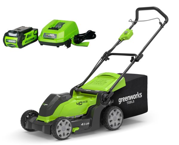 Tagliaerba a batteria Green Works G40LM41 - Taglio 40cm-Starter Kit Batteria 4 Ah + Caricabatterie