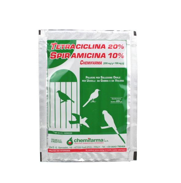 Medicinale Antibiotico per Uccelli - Tetraciclina / Spiramicina 25 g