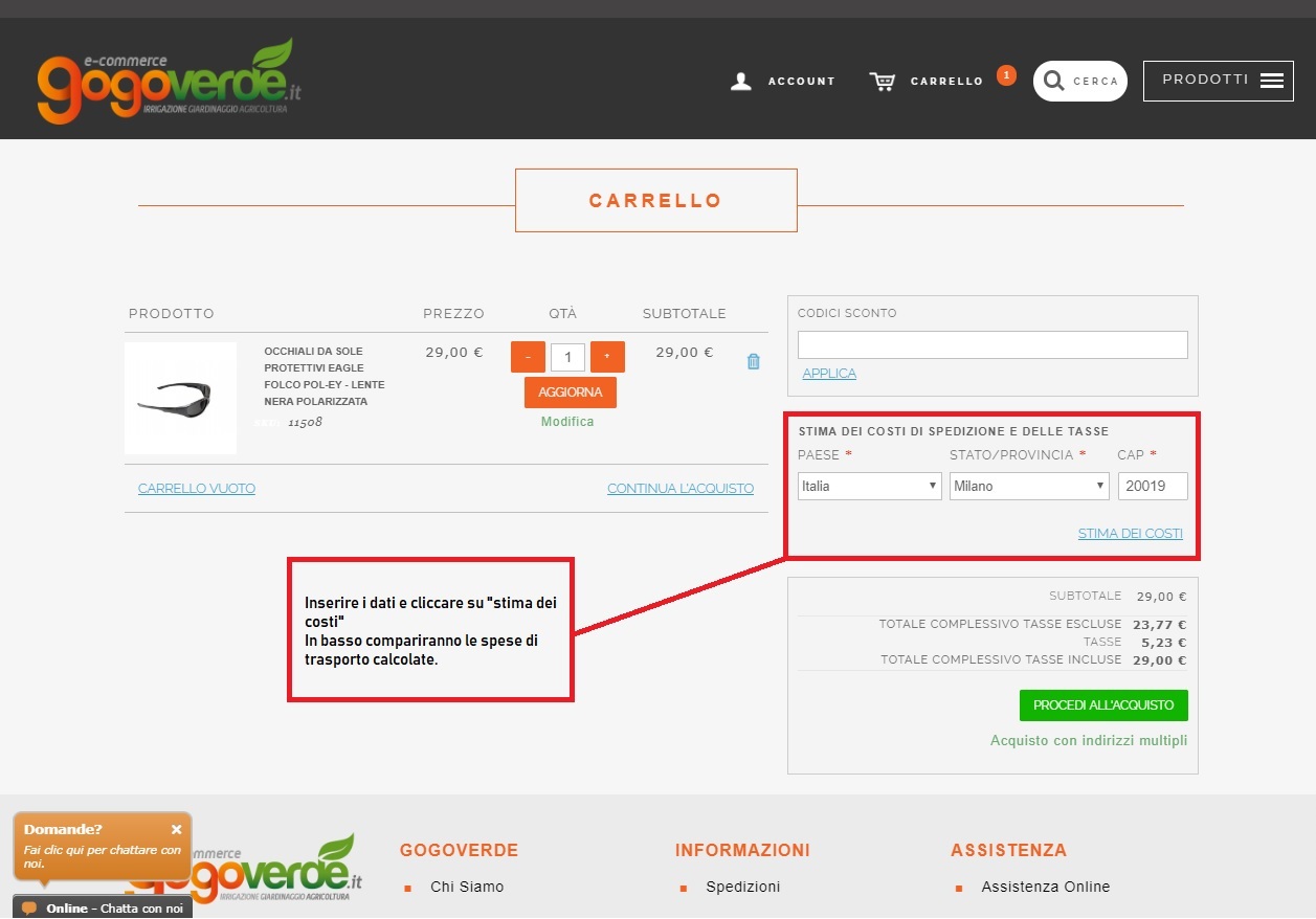 Calcolo spese spedizione Gogoverde